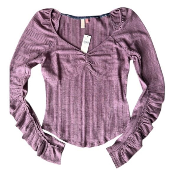 Anthropologie Pilcro Shirt Womens Ribbed Ruched Long Sleeve Top Size Medium NEW - Picture 2 of 9